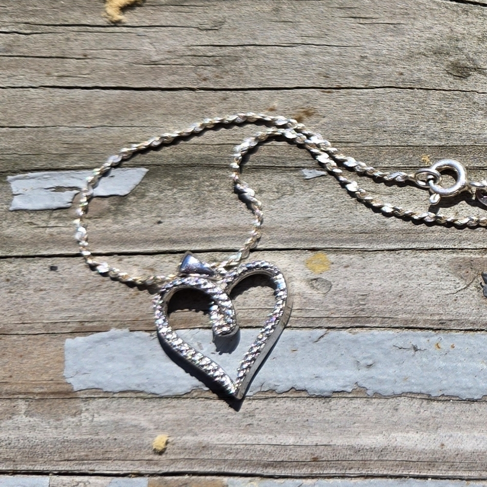 Vintage Heart  925 Silver With Chip Diamonds 16 Inch Vintage - Picture 4 of 4